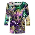 thumbnail image 4 of Cavosen Mardi Gras 3/4 Length Sleeve Womens Tops Loose Fit Carnival Shiny Mask Print Blouse Round Neck Party Holiday Tops Casual Stylish Festival Shirts Party Funny T-Shirt 3XL, 4 of 5
