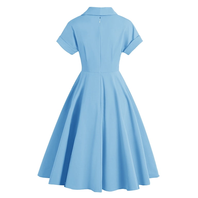 YWDJ 80s Prom Dress for Women Plus Size Retro Court Waist-waisted  Temperament Doll Collar Lace Light Dress Short-sleeved Big Swing Mid-length  Dress Spring Summer Dresses for Women 2023Sky BlueM - Walmart.com