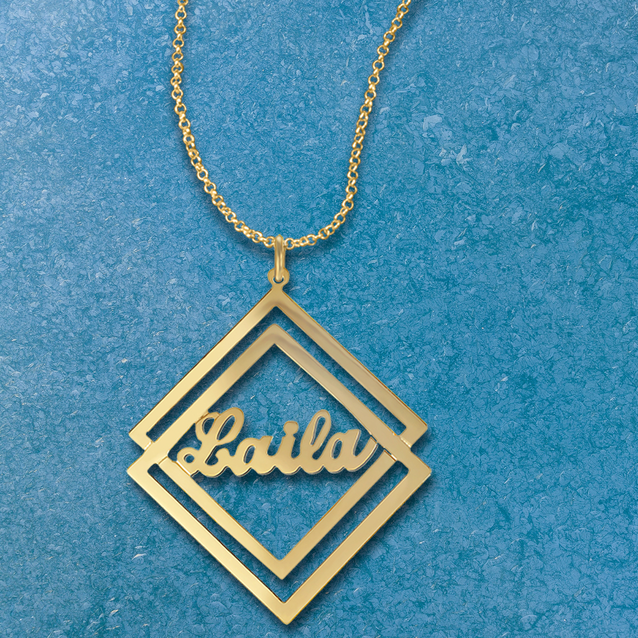 Personalized 14K Gold-Plated Sterling Silver or Sterling Silver Double Diamond-Shaped Name Pendant