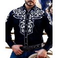 thumbnail image 1 of Camisa tribal occidental de mezclilla para hombre, informal, para fiestas al aire libre, patrón HD, botones, suave, cómoda, camisa de solapa, camiseta de manga larga, 1 of 6