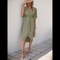 thumbnail image 4 of Vestidos de Corta para Mujer, Cuello en V, Plisados, Ajustados, Fluidos, con Vuelo, Corte Recto, Irregulares, Midi. Verde L, 4 of 10