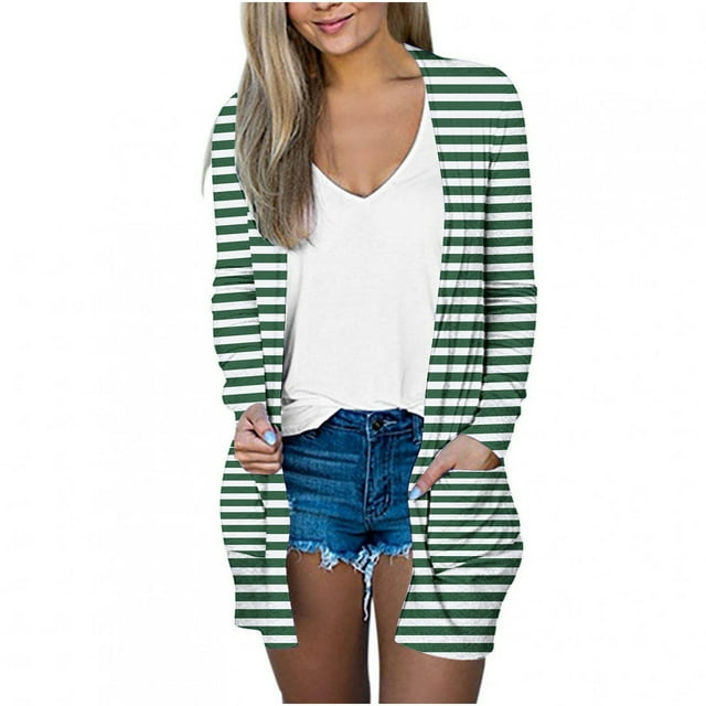 AherBiu Cardigan for Women Trendy Striped Lightweight Cardigans Open Front Fall Casual Long Sleeve Outerwear