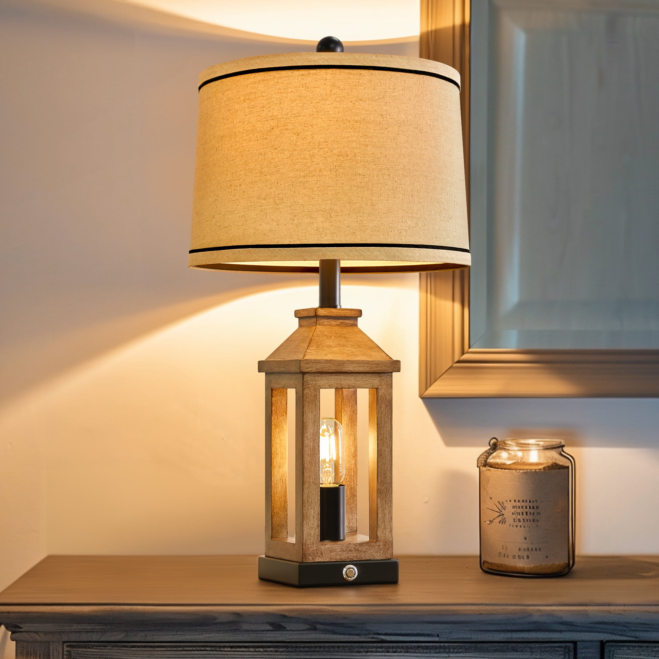 Oneach 3 Way Dimmable Table Lamp with USB A+C Ports for Bedroom Living Room 23.75" Vintage Farmhouse Nightstand Bedside Lamps Resin (2 Bulbs Included)