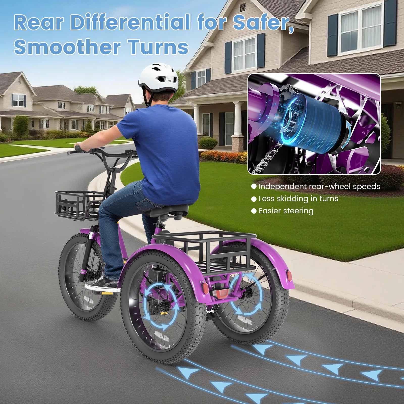 MOONCOOL TK1 Folding Electric Tricycle for Adults,48V 14.5Ah Removable battery, 1000W Motor, 20" Fat Tire Step-Thru 3 Wheel Electric Bicycle W/ Front & Rear Storage Bag Kit