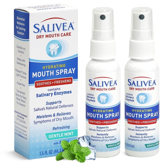 SALIVEA Extra Gentle Dry Mouth Spray ,Soothing Mint Mouth Spray with Salivary Enzymes, Moisturizing Mouth Spray to Aid Dry Mouth, 1.5 oz - 2 Pack
