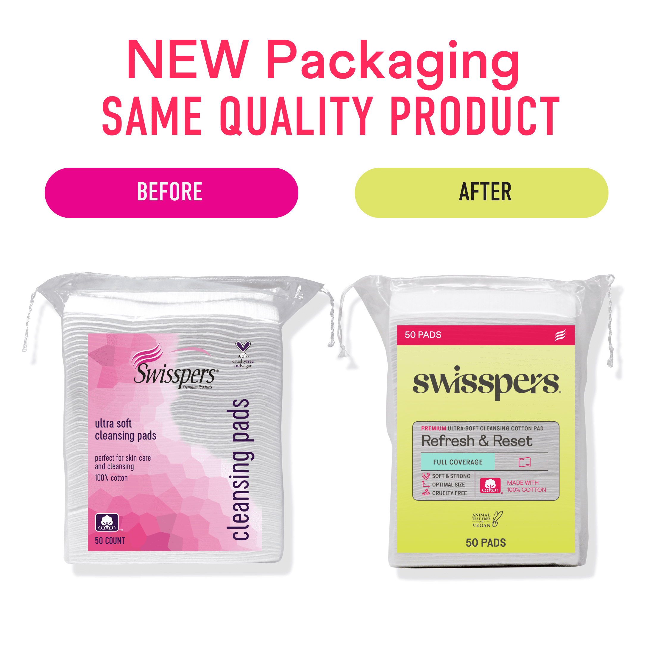 (3 pack) Swisspers Premium Ultra-Soft Cleansing 100% Pure Natural Cotton Pads, Larger & Thicker Rectangular Design, Strong, Absorbent, Versatile, Vegan, Cruelty-Free, 50 Pads