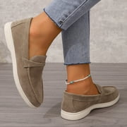 Lovskoo Flats Loafers Comfortable Loafers For Women Round Toe Faux Suede Slip-On Moccasins Shoes Classic Casual Driving Penny Loafers Brown