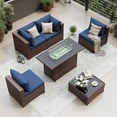 thumbnail image 2 of UDPATIO Patio Furniture Sets, Modular Rattan Outdoor Patio Sectional Furniture with 44" Fire Pit Table,, Wicker Patio Conversation Set for Backyard, Deck, Poolside w/Glass Coffee Table, 5PC Navy Blue, 2 of 8
