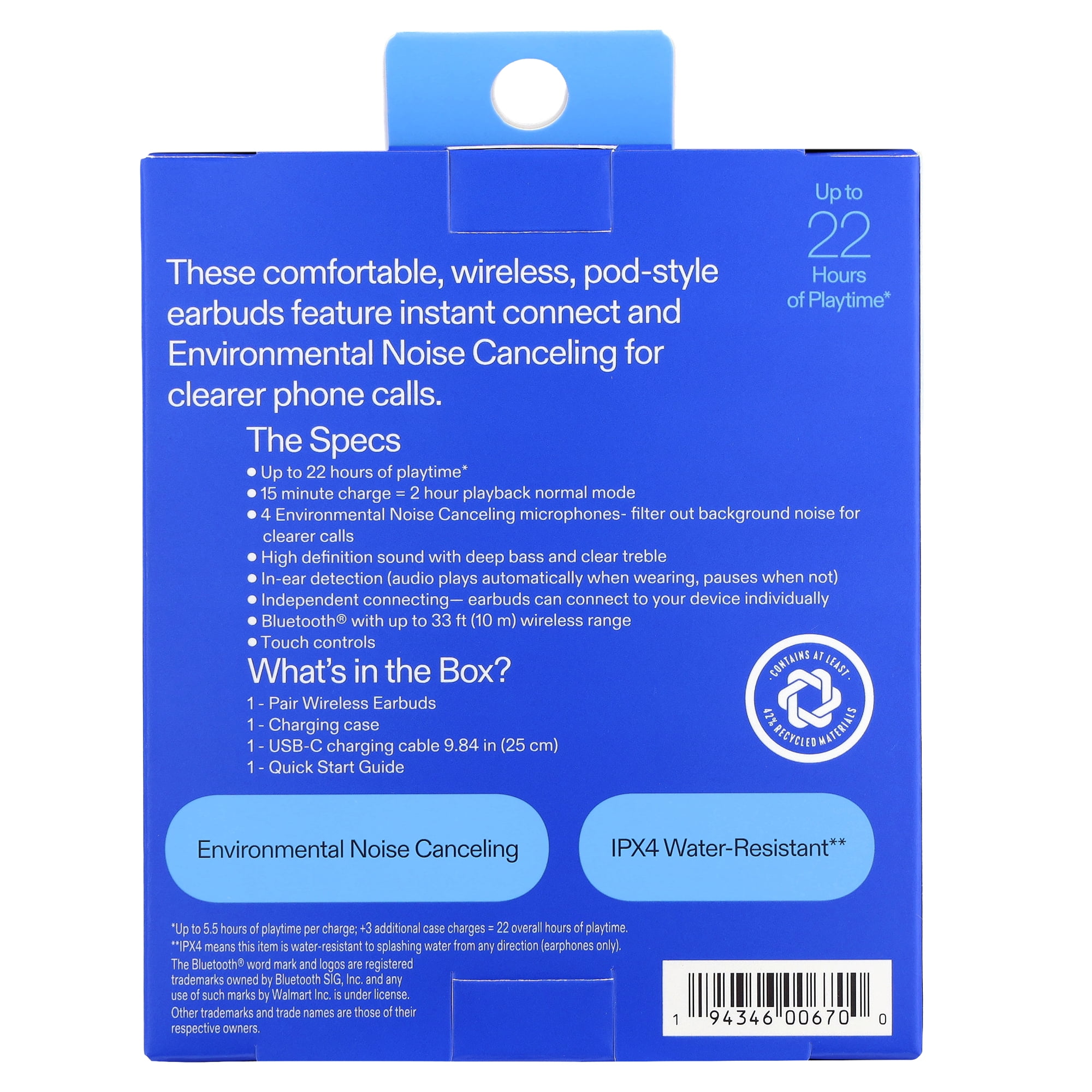onn Wireless Earbuds with Environmental Noise Canceling, Olive