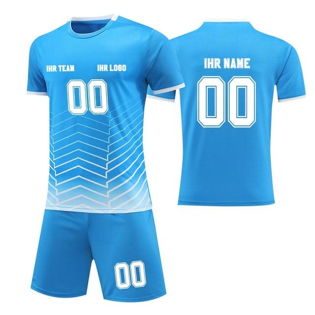 Custom Football Kit Set for Adult and Child, Name Number Team Logo DIY Family Match Personalized Jersey Shirt Shorts Set, Dad and Son Matching Outfits Sky Blue L