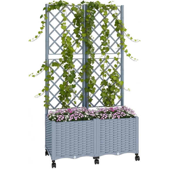 NeoNiches Planter Box with Trellis 56.3" Gray Self Watering Privacy Planter
