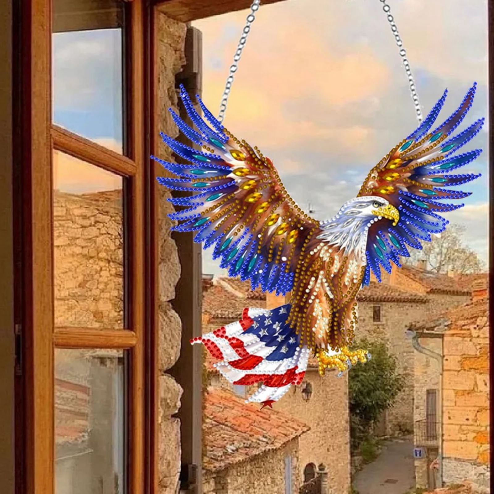 FLOPESN DIY Diamond Art Kits, American Independence Day USA Eagle Style, 9.84*8.11 in Diamond Painting Pendant, Creative Design Wall Decor