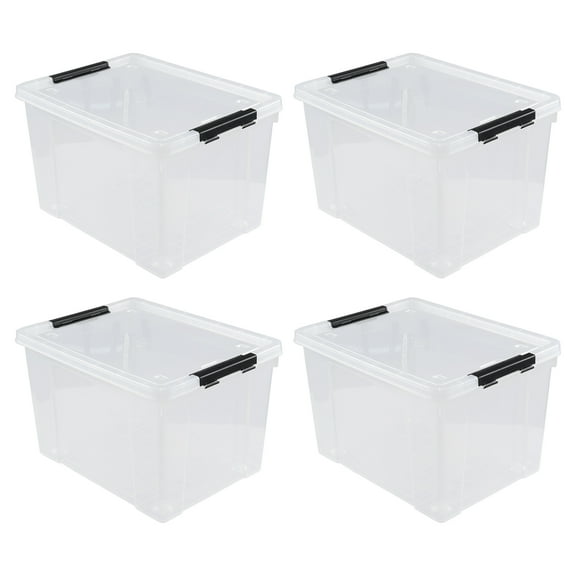 Hespama 50 Quart Wheeled Storage Bins with lids, Clear Plastic Organizer Boxes, 4 Pack