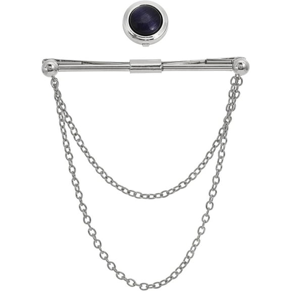 1box 1Set Men's Collar Tie Bar Brass Hanging Chains Collar Pins Tie Clips with 1Pc Cat Eye Cufflink Button Covers for Pin Suit Accessories