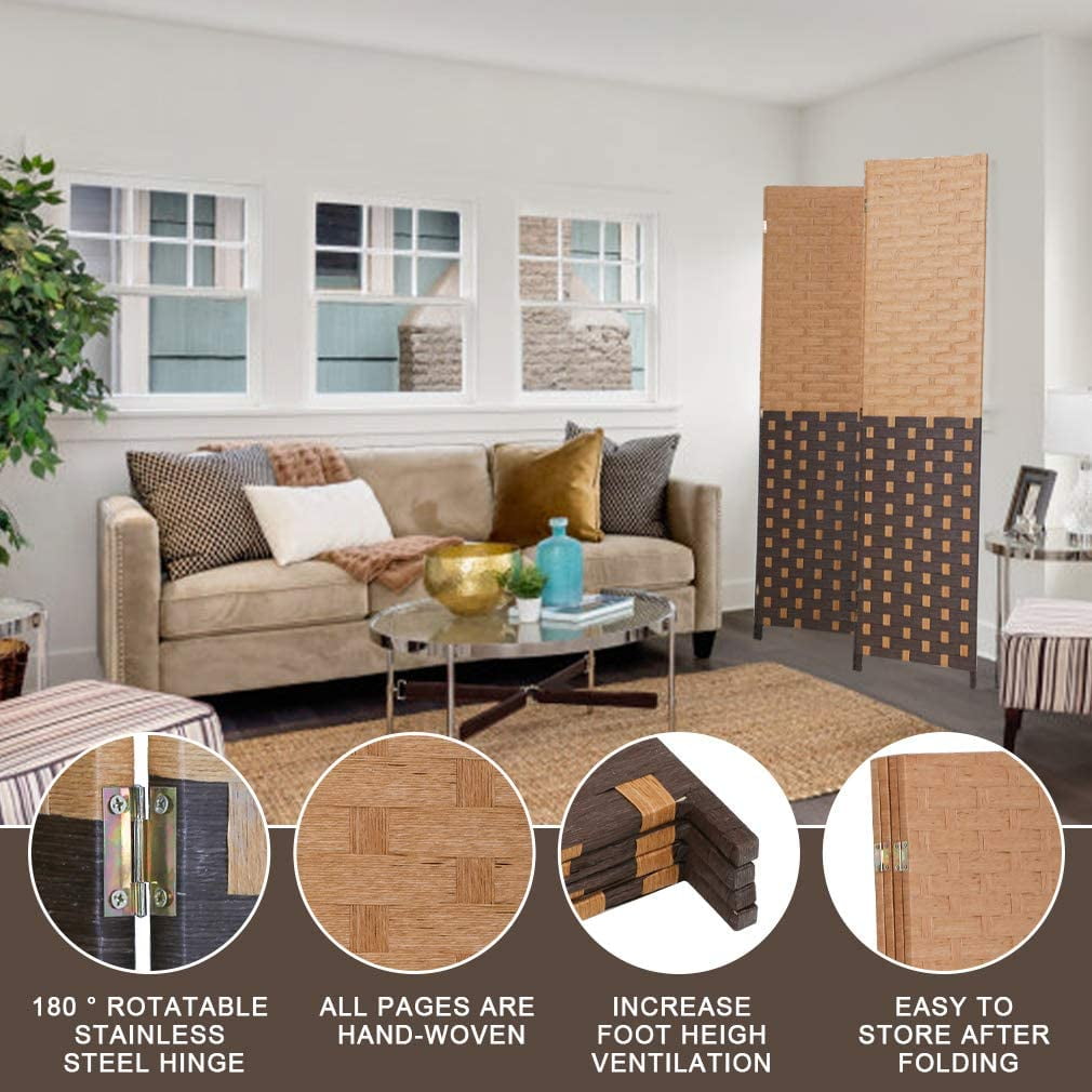 4-Panel Room Dividers and Folding Privacy Screens Partition Walls for Bedroom Wooden Screen Divider Portable Freestanding Privacy Wall, CM