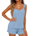 thumbnail image 4 of jobturf Ruffle Pajamas for Women 2 Piece Sets Loose Fit Cute Lounge Set Scoop Neck Tank Top and Shorts Matching Pj Outfits S-XXL, 4 of 6