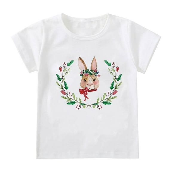 EnJoCho Kids Basic Clothes Toddler Girls T Shirt Short Sleeve Shirt Bunny Print Cute Summer Bunny Print Cute Easter Clothes Princess Vest Shirt Top