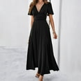 thumbnail image 4 of Womens Dress Women's Fashion Fallow V-Neck Short Sleeve Solid Color Dresses Womens Summer Dresses Black L, 4 of 6