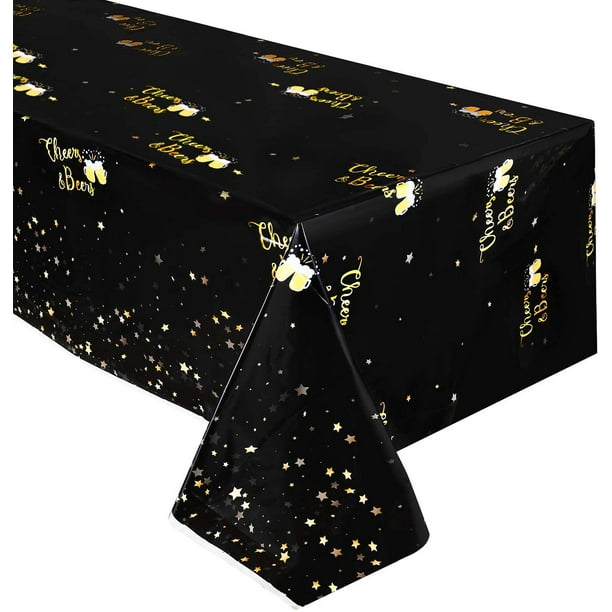 Black and Gold Tablecloth Disposable Plastic Table Covers for Birthday Baby Shower Graduation