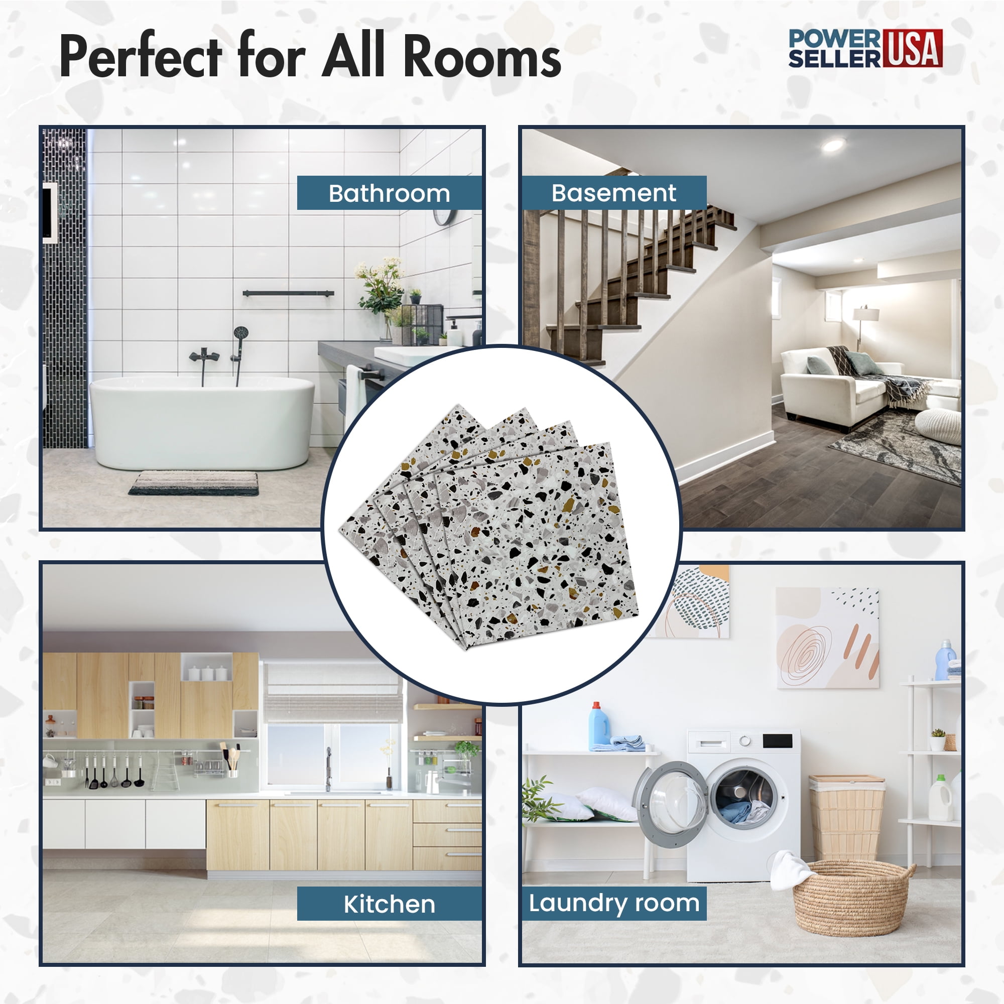 PowerSellerUSA Vinyl Self Adhesive Floor Tiles, 20 Pcs 12 x 12 inches Contemporary Mosaic Pattern Peel and Stick Floor Tile Stickers, Square Flooring Tiles for Kitchen, Bedroom, and Bathroom
