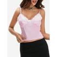 thumbnail image 6 of Musuos Women's Satin Camisole Adjustable Spaghetti Strap V Neck Sleeveless Lace Trim Crop Tops, Pink, 6 of 10