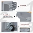 thumbnail image 5 of LEGAHOME 59.3” Kitchen Island with Rubberwood Drop-Leaf Top, Rolling Cart with 3 Drawers, Power Outlet, Trash Can Cabinet, Modern Kitchen Island Cart with Spice and Towel Rack for Dining Room, Blue, 5 of 9