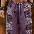 thumbnail image 5 of SGFCWSX Mens Harem Pants Print Patchwork Elastic Waist Drawstring Pockets Loose Boho Hippie Beach Casual Pants Purple Size M, 5 of 5
