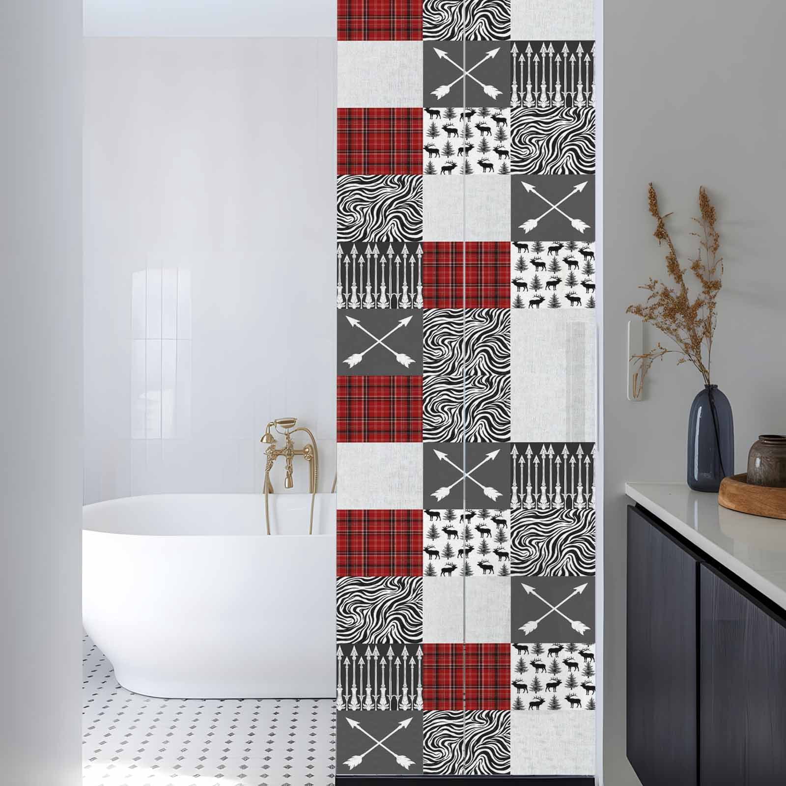Arrows Zebra Stripes Window Privacy Film, Forest Deer Red Black Buffalo Plaid Frosted Glass Window Clings Static Cling UV Heat Blocking Reusable Door Sticker for Bathroom 29.5 x 118 Inch