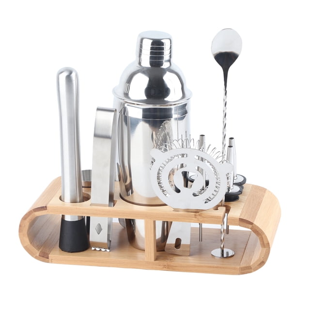 Heaveant Cocktail Shaker Set, 11 Pcs Set Mélangeur Cocktail en Acier Inoxydable Boisson Bartender Martini Tools Bar Kit avec Base en Bois