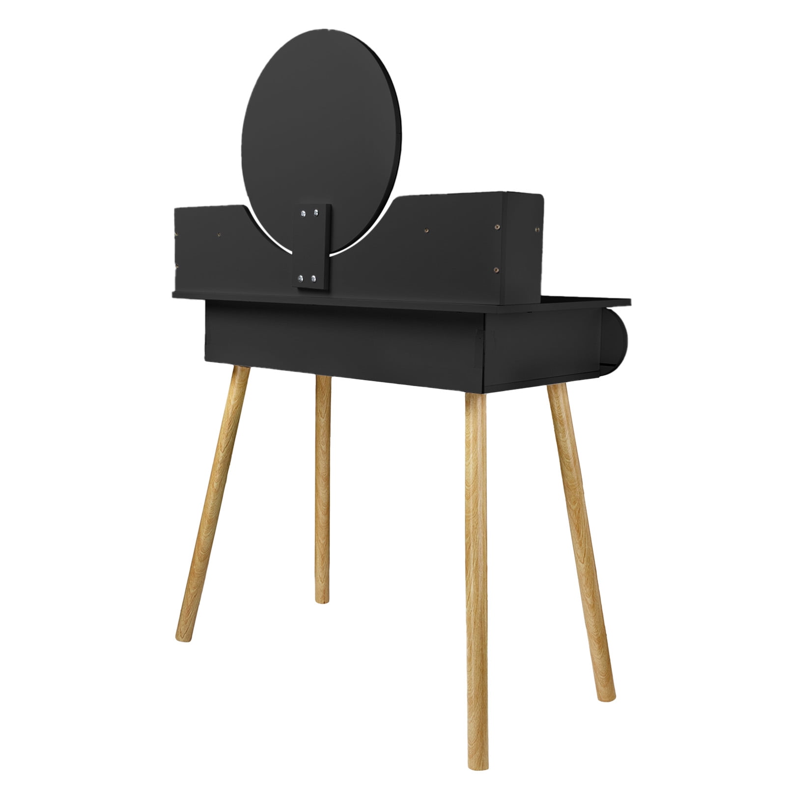 SIMANLI Black Vanity Desk Set with Mirror, Modern Makeup Vanity Dressing Desk with 2 Drawers & 2 Shelves (Without Stool)