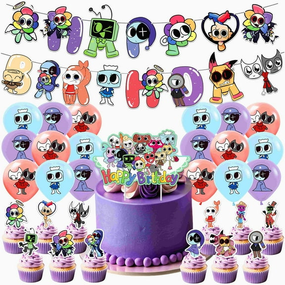 57PCS Dandy’s World Birthday Party Supplies Decorations Set – Kids Birthday Banner, Cake Topper, Cupcake Toppers, Balloons, Party Favors, Cartoon Theme Party Decor for Boys Girls Celebration