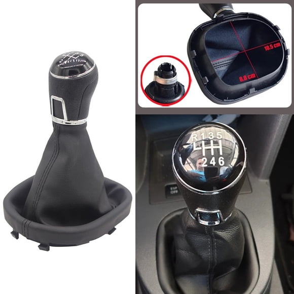 6 Speed 1X Manual Black Shift Knob With Leather Gaiter Boot For Touran 2003-2010 6 Speed Mingyiq