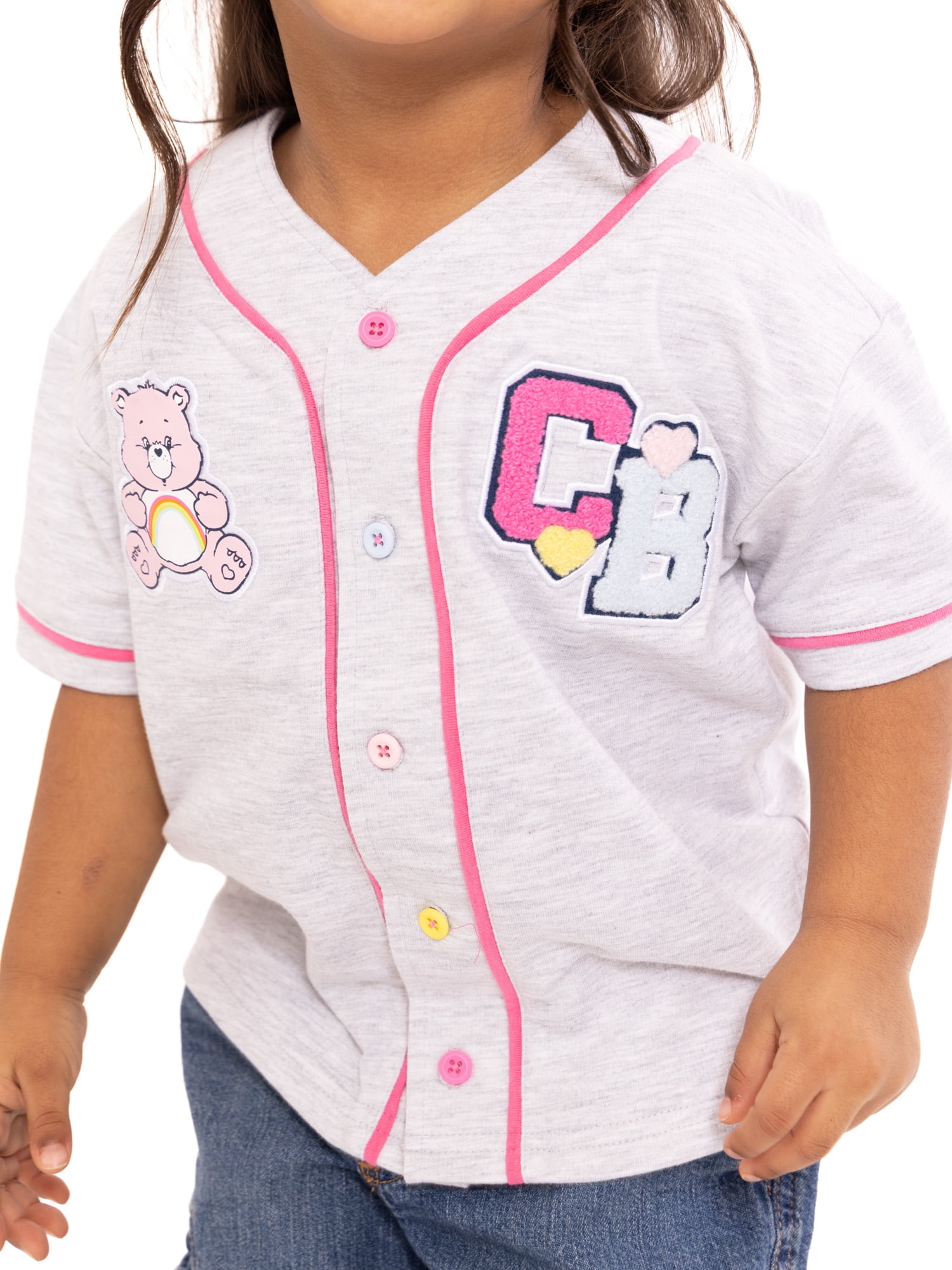 Care Bears Toddler Button Down Baseball Jersey with Short Sleeves, Sizes 12M-5T