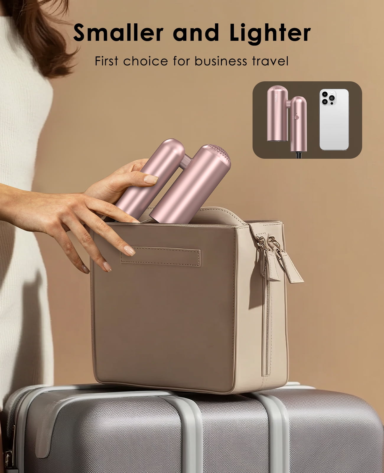 Foldable Hair Dryer with Auto-Sense Global Voltage, High Speed Professional Plasma Salon Blow Dryer with Nozzle & Comb, Portable Travel Hair Drier with Storage Bag, Perfect Gift, Rose Gold