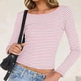 thumbnail image 4 of Kaemgyyd Going out Tops for Women Fashion Striped Low Back T-Shirts Spring Fall Clothes Scoop Neck Cropped Long Sleeve Shirts for Women, 4 of 7