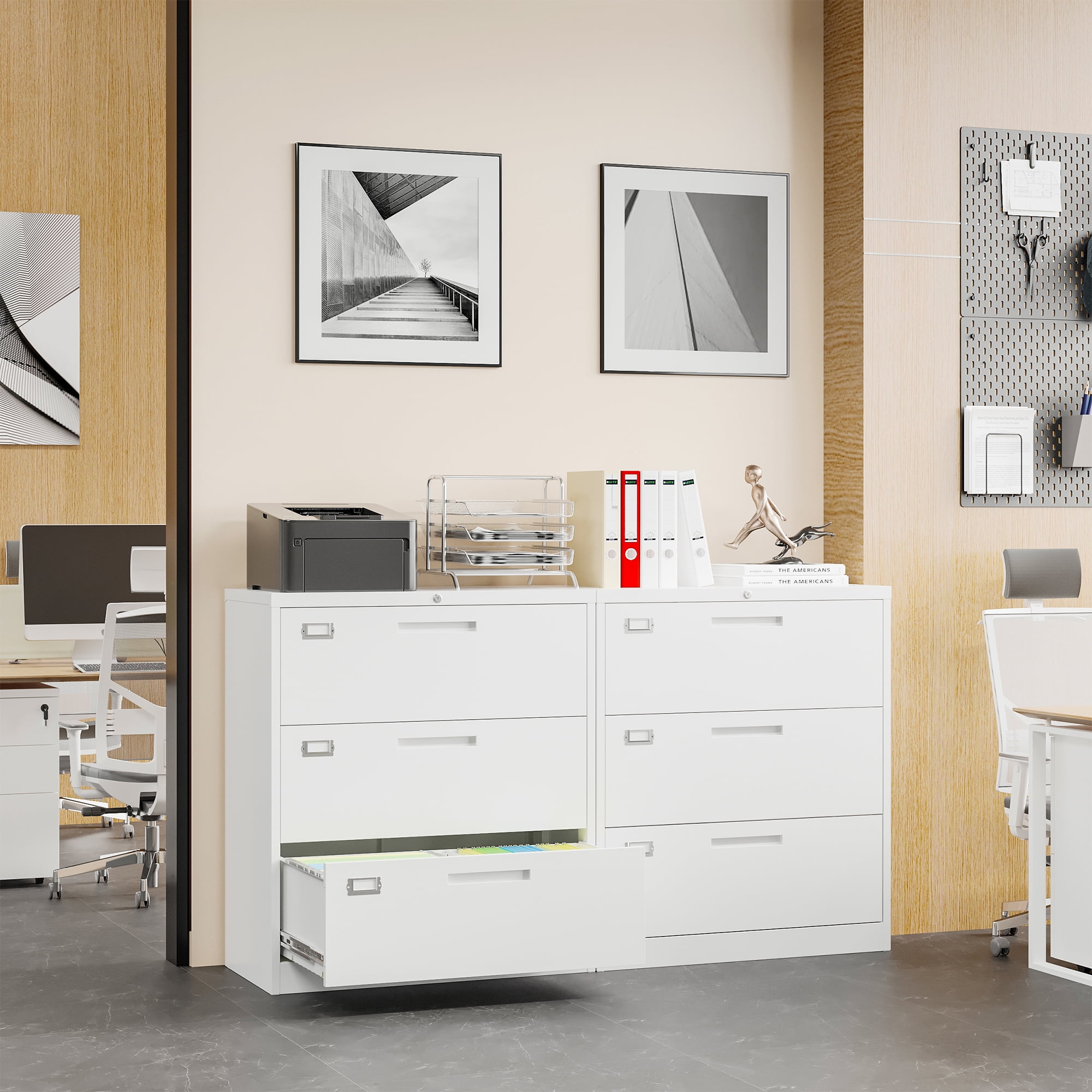 AUHUP 3 Drawer File Cabinet with Lock, Metal Lateral Filing Storage Cabinet Fits Letter/Legal/F4/A4 Size, File Cabinets for Home Office (White-Assembly Required)