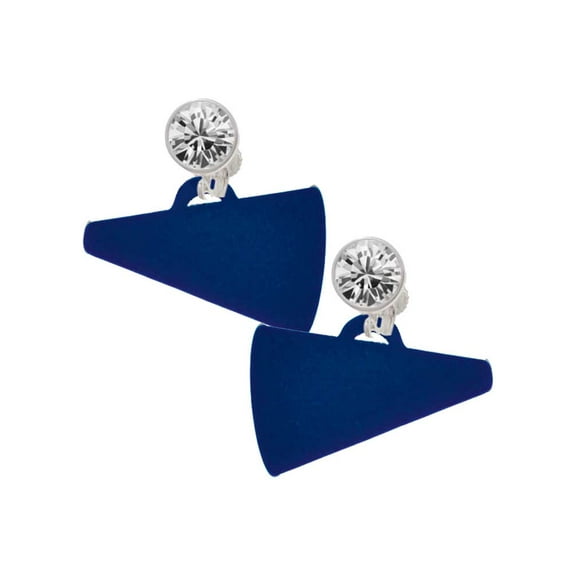 Acrylic 1.25" Navy Megaphone Clear Crystal Clip On Earrings