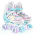 thumbnail image 1 of Costway 4 Sizes Adjustable Quad Skates with Light-up Wheels Safety Protection for Ages 13+ Blue, 1 of 10