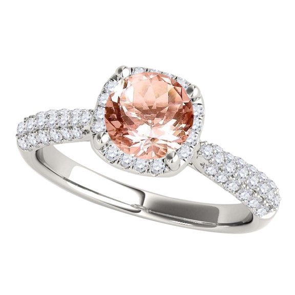Mauli Jewels Engagement Rings for Women 1.27 Carat Halo Beautiful Design Morganite and Diamond Engagement Ring 4-Prong 14k Solid White Gold