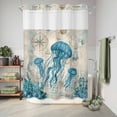 thumbnail image 6 of No Hook Shower Curtain, Teal Jellyfish Coastal Shower Curtains for Bathroom with See Through Top Window, Vintage Summer Beach Nautical Waterproof & Washable Bath Curtain Stall 48"x72", 6 of 9