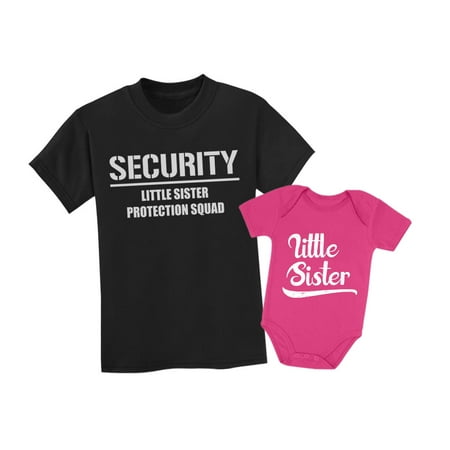 Big Brother & Little Sister Siblings Set Security For My Little Sister Shirts Toddler Kids T-Shirt Black 2T / Baby Bodysuit Wow pink 24M (18-24M)