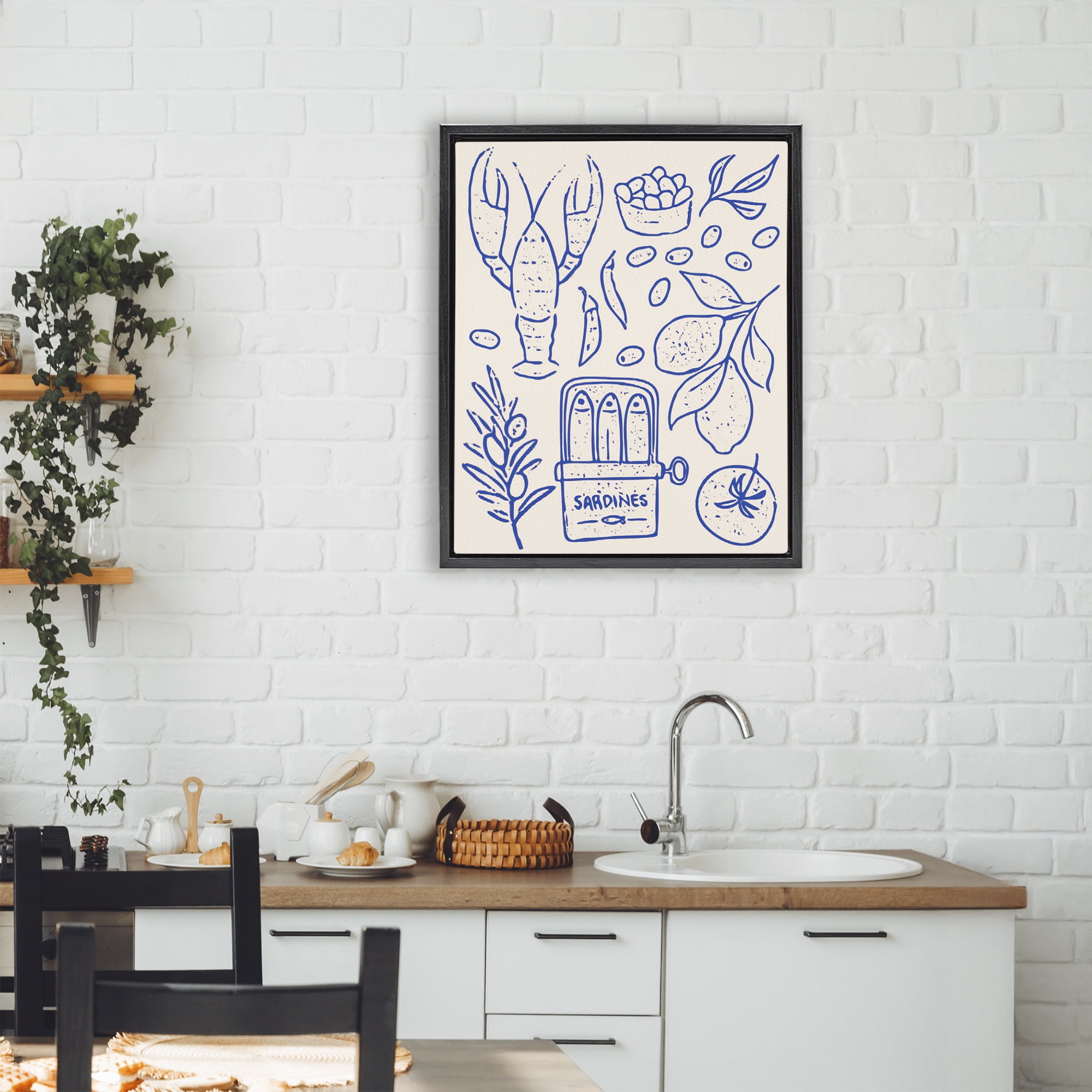 Stupell Industries Seafood & Herbs Simplicity Black Framed Floater Canvas Wall Art, design by Camila Juncos