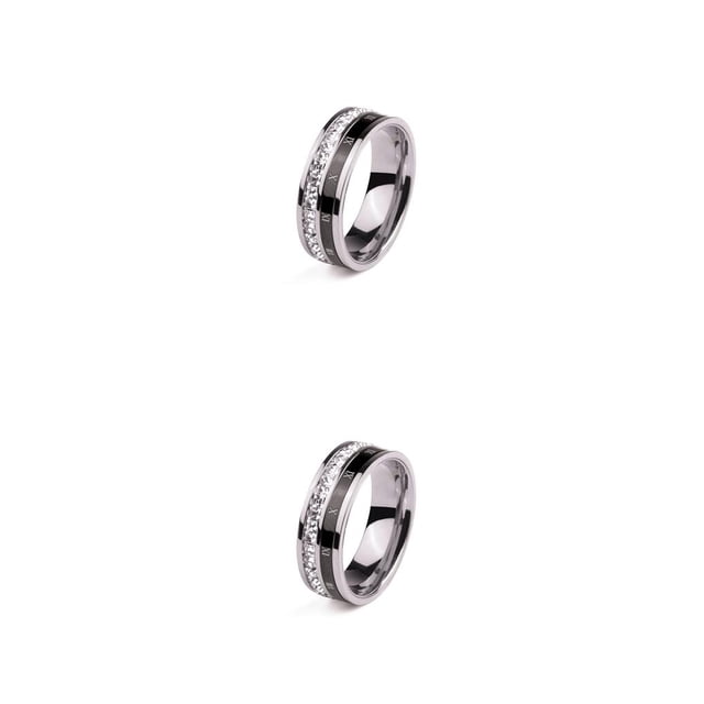 QualitChoice Ring Roman Numerals Jewelry Fashion Carbon Wedding Charm Couple Inlay Polished Rings Simple Personality Golden Steel Color 9# 2Set