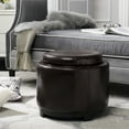 thumbnail image 3 of SAFAVIEH Round Modern Glam Storage Tray Ottoman, Cordovan, 3 of 10