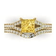 thumbnail image 2 of Clara Pucci 14K Yellow Gold Princess Cut 1Ct Simulated Yellow Diamond Engagement Ring + Matching Band - Luxury Box Included, 2 of 7