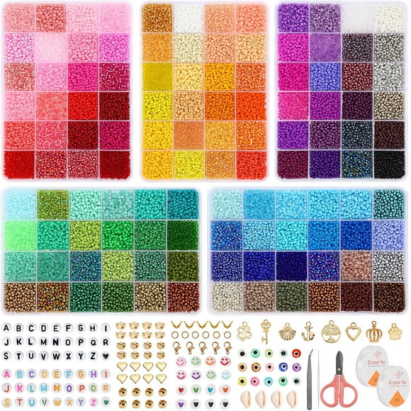 Yazoeia 36000pcs 120 Couleurs Perles de Rocaille en Verre pour Fabrication de Bijoux, Perles de 3mm avec Accessoires Kit de Charmes et Pendentifs pour Bracelets Bagues Colliers, DIY, Cadeau, Artisanat CJC912-139203