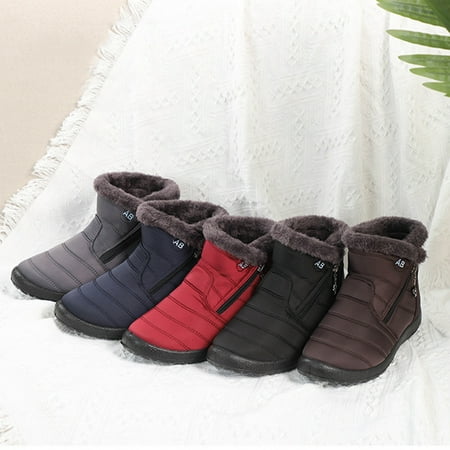 

Porfeet Women Winter Warm Ankle Snow Boots Slip-on Zip Waterproof Outdoor Walking Shoes Red 36