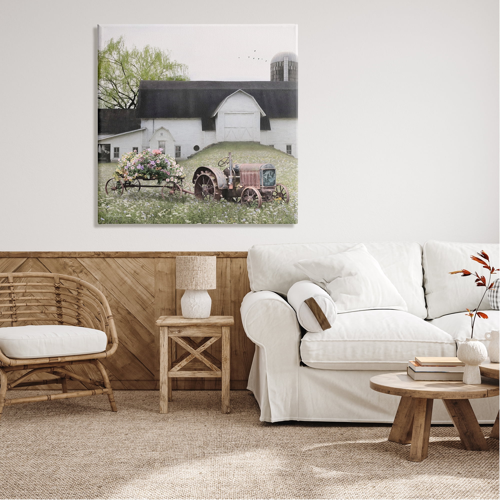 Stupell Industries Floral Bouquet Tractor Flower Field Barn Farmhouse Farmhouse Photography Gallery-Wrapped Canvas Print Wall Art, 36 x 36, Design by Lori Deiter