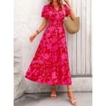 thumbnail image 4 of PRETTYGARDEN Summer Maxi Dress for Women Casual Wear To Work V Neck Puff Short Sleeve Smocked Ruffle Flowy Beach Boho Long Floral Dress, 4 of 8