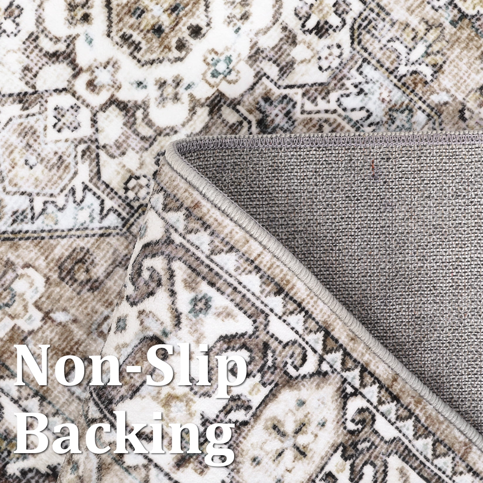 HOMERRY Area Rug for Living Room 8' x 10' Non-Shedding khaki Vintage Floral Indoor Carpet